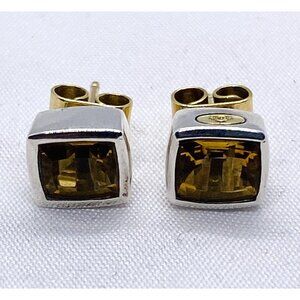 Lagos Caviar Sterling Silver 925 Citrine Stud Earrings 8.2 x 7.2mm